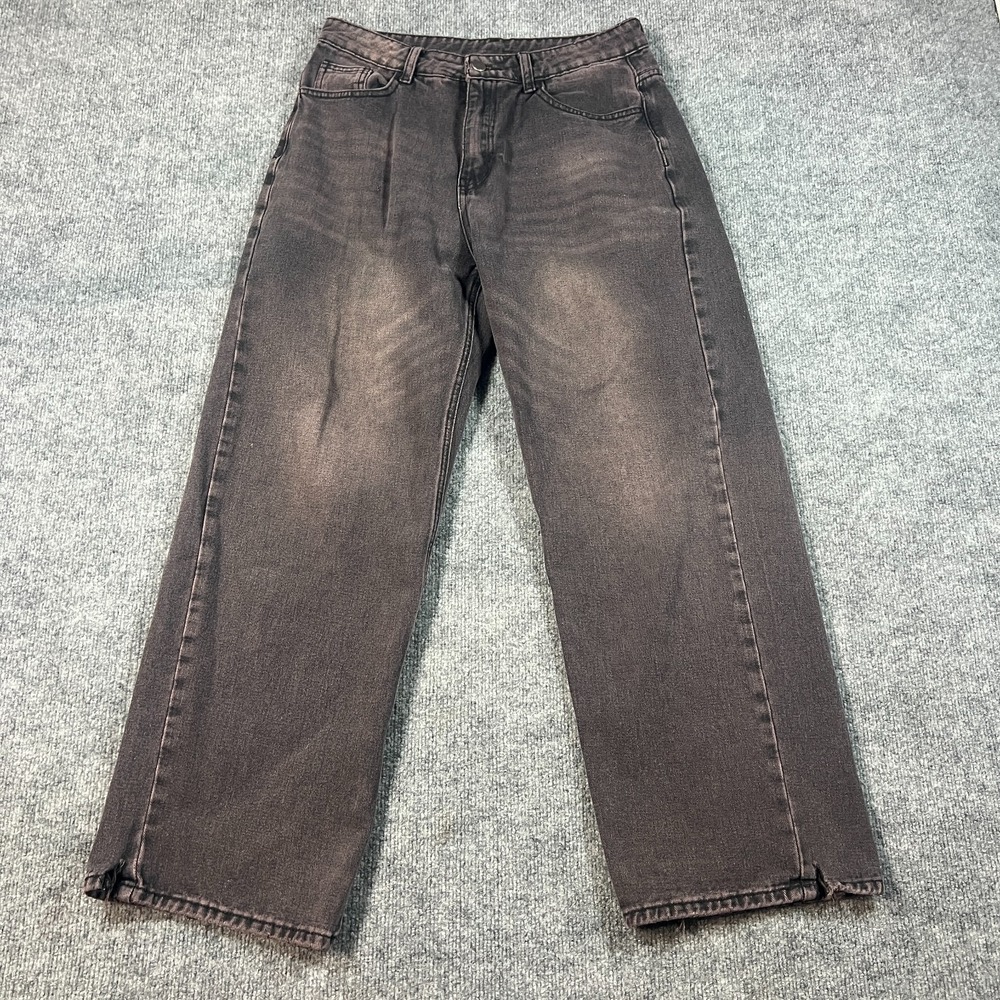 Women Jeans 30x28 Gray Straight Leg Cotton Whiskered Denim High Rise Medium Wash